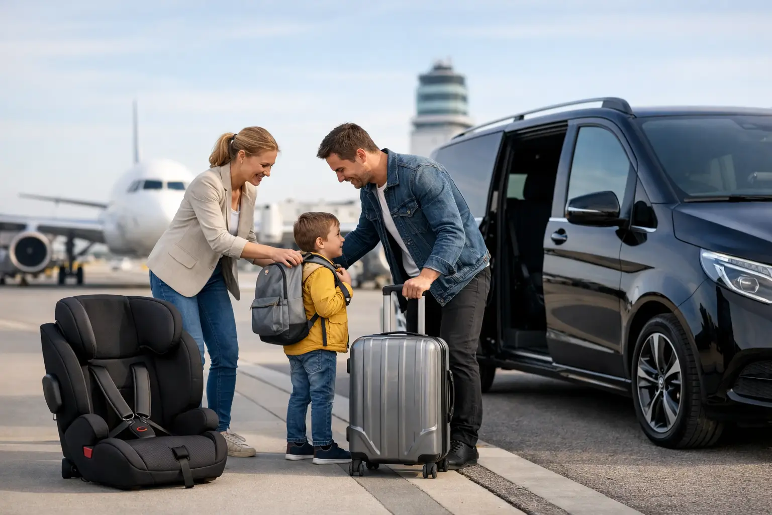 Flughafentaxi mit Kindersitzen – sicher buchen